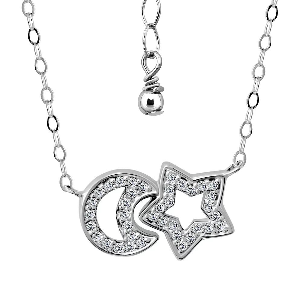Aleure Precioso Sterling Silver Cubic Zirconia Open Star and Moon Necklace, Women's, Size: 16-18" ADJ Product Image