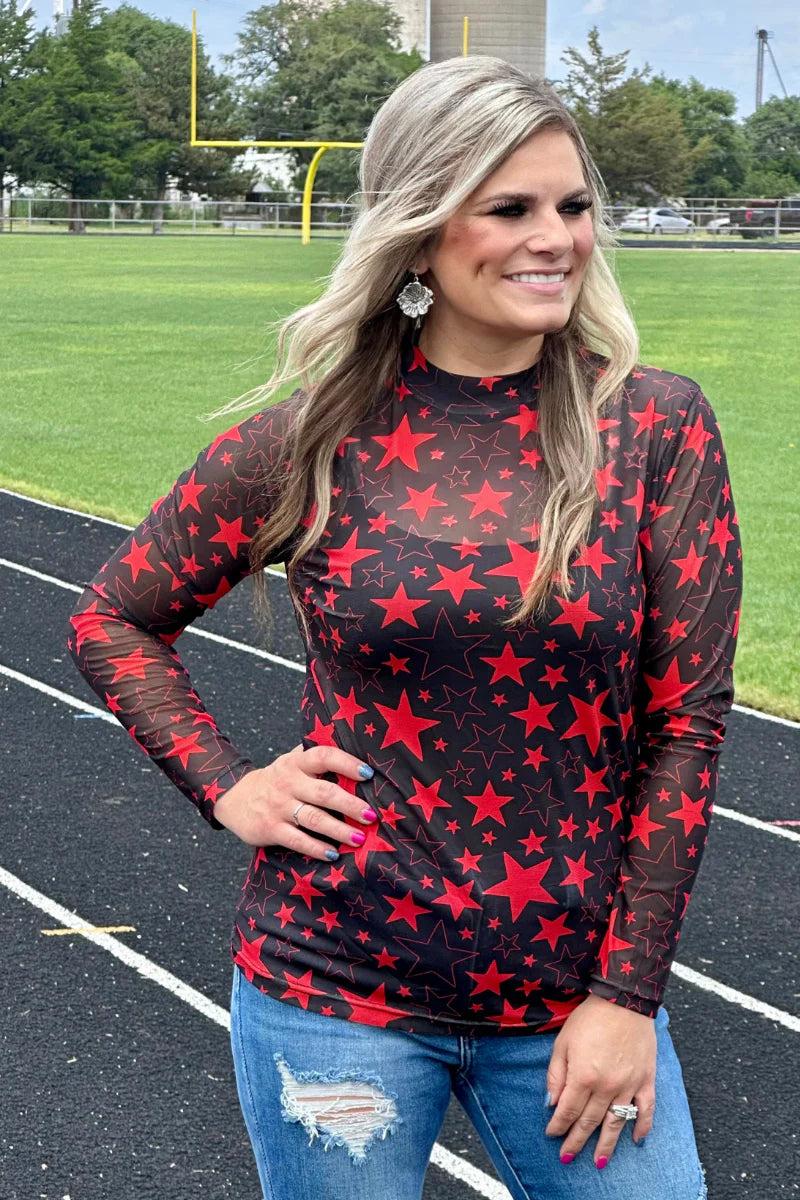 Sterling Kreek Go Team Go Red and Black Mesh Top Product Image