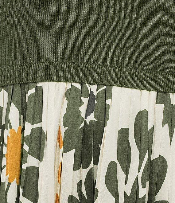 Skies Are Blue Mock Neck Sleeveless Pleated Floral Print Maxi Dress Product Image