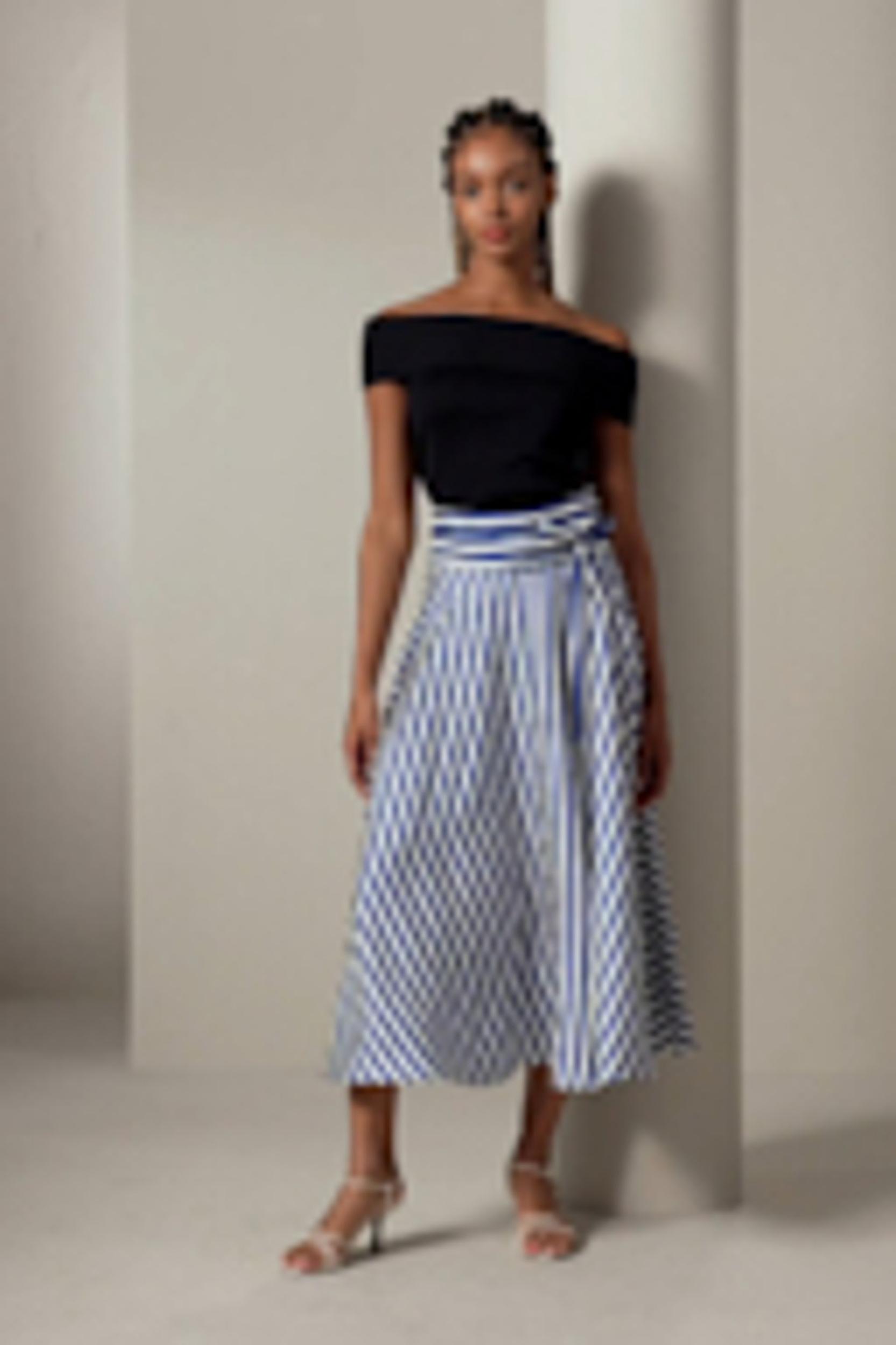 Silk Striped Midi Skirt Product Image