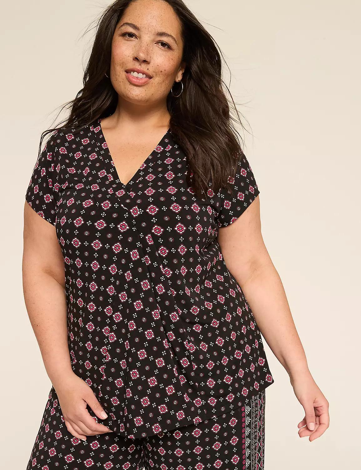 Cap-Sleeve Pleat-Front Top Product Image