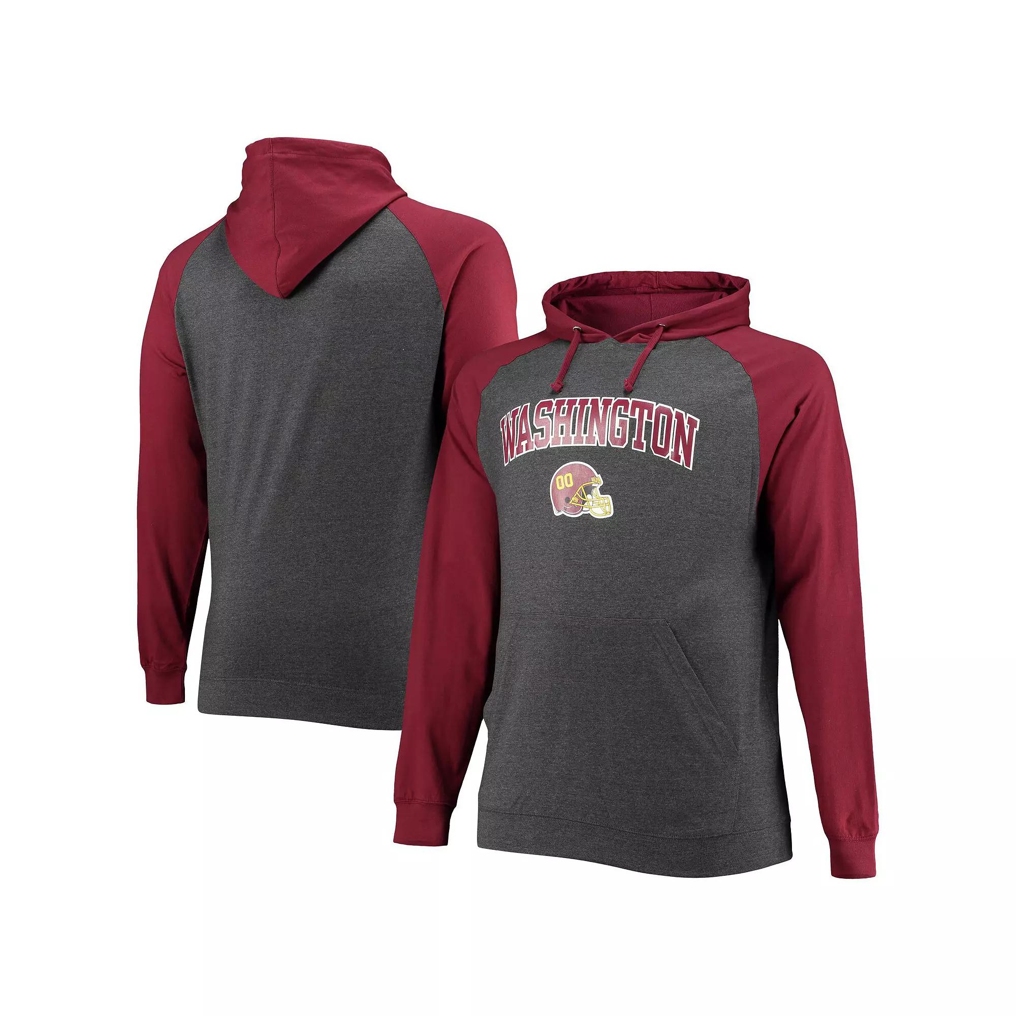 Mens Fanatics Branded Burgundy/Heathered Charcoal Washington Football Team Big & Tall Lightweight Raglan Pullover Hoodie Product Image