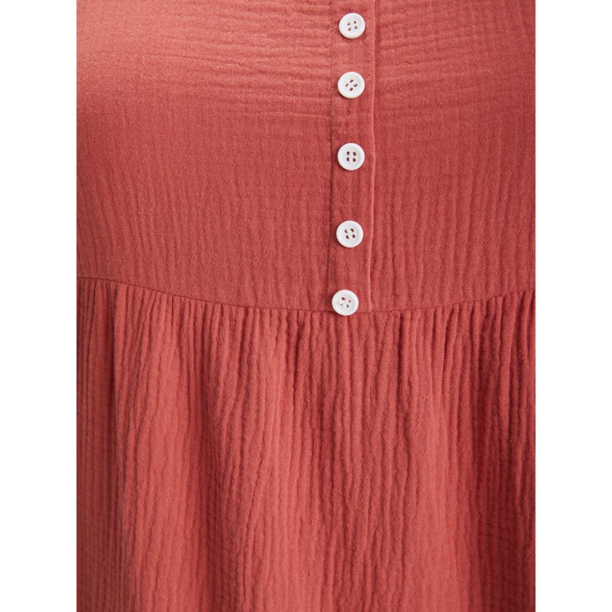 Plus Size Solid Button Detail Layered Hem Tank Dress Rust Women Vacation Button Round Neck Sleeveless Curvy Knee Dress BloomChic 12/L Product Image