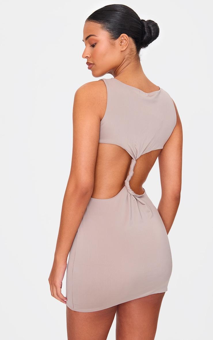 Tall Taupe Double Layer Twist Cut Out Back Mini Dress Product Image