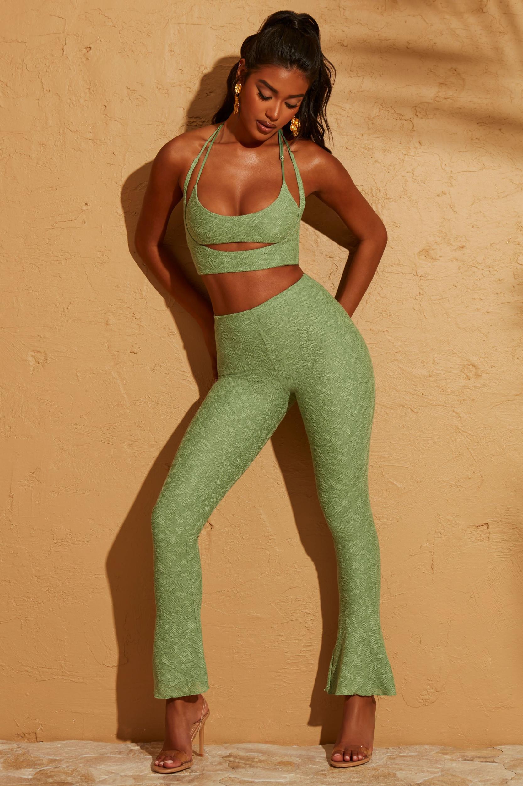 Lace Up Back Trousers in Green Product Image