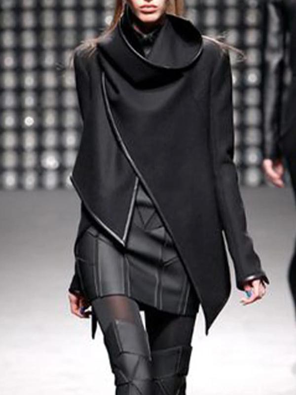 Original Asymmetric Split-Joint High-Neck Woolen Coat Product Image