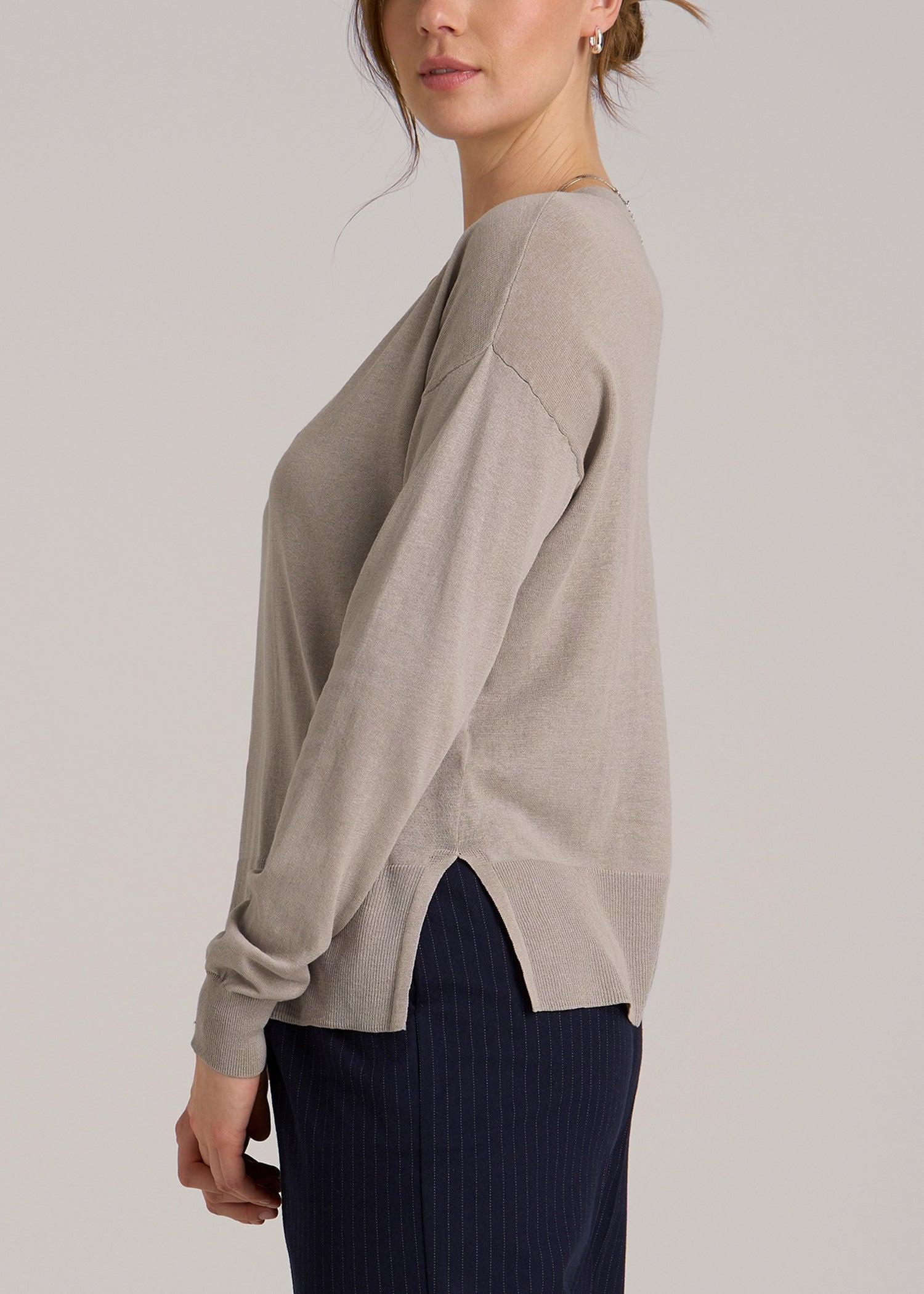 Linen Blend Split Hem V-Neck Sweater for Tall Women in Atmosphere Female Product Image