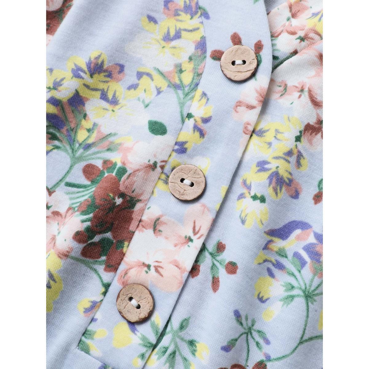 Plus Size Floral Pleated Button Detail Blouse Multicolor Women Tucked seam V-neck Everyday-Elegant T-shirts BloomChic 14-16/1X Product Image