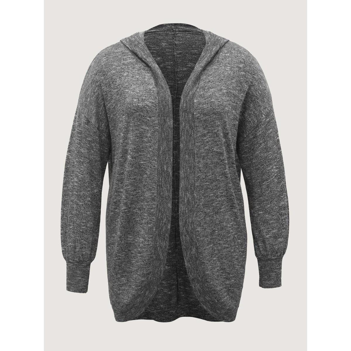 Plus Size Hooded Heather Curvy Hem Lightweight Knit Cardigan DimGray Women Leisure Loose Long Sleeve Casual Cardigans BloomChic 18-20/2X Product Image