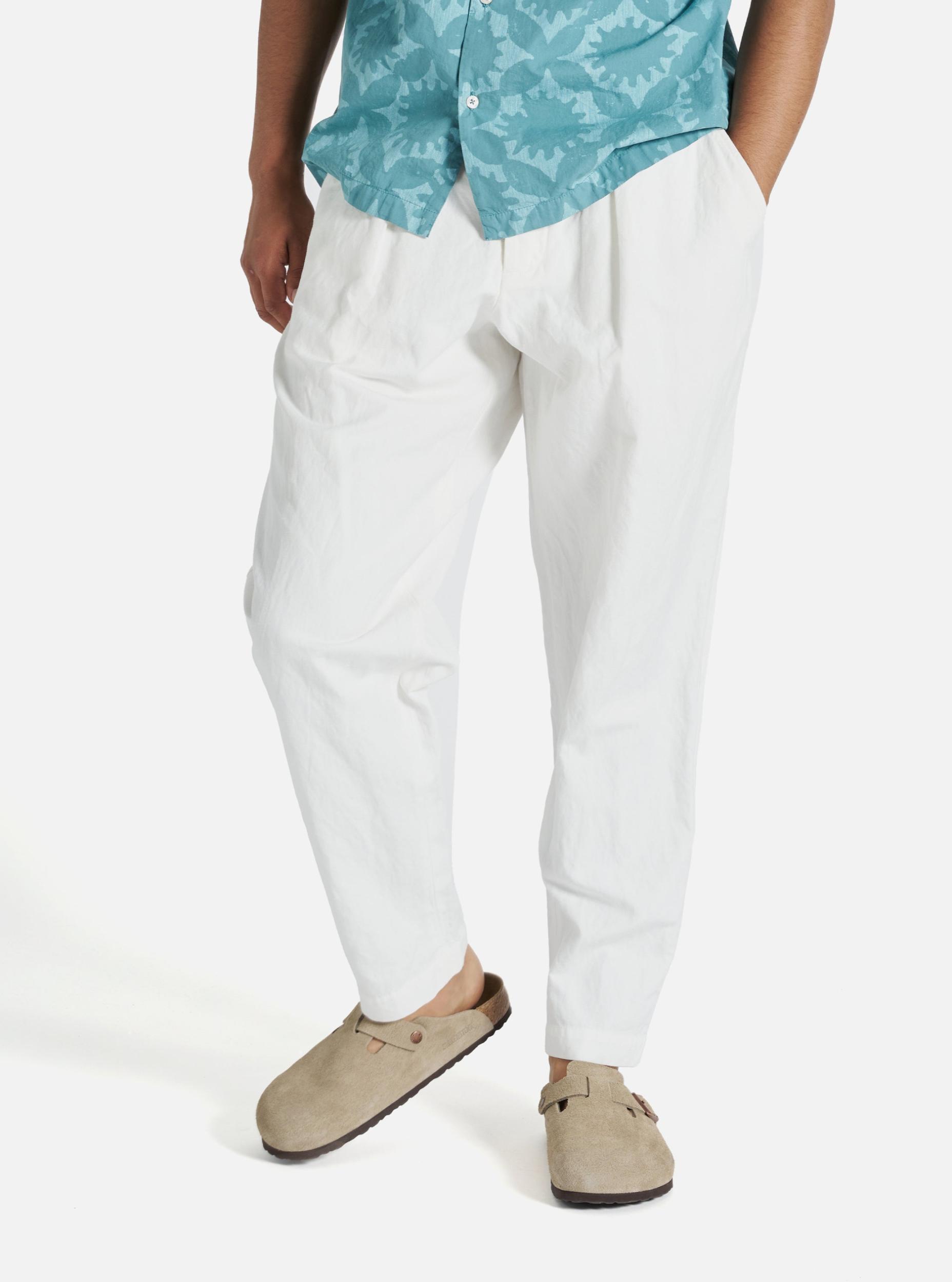 Universal Works Pleated Track Pant in Ecru Slub Linen Weave Product Image
