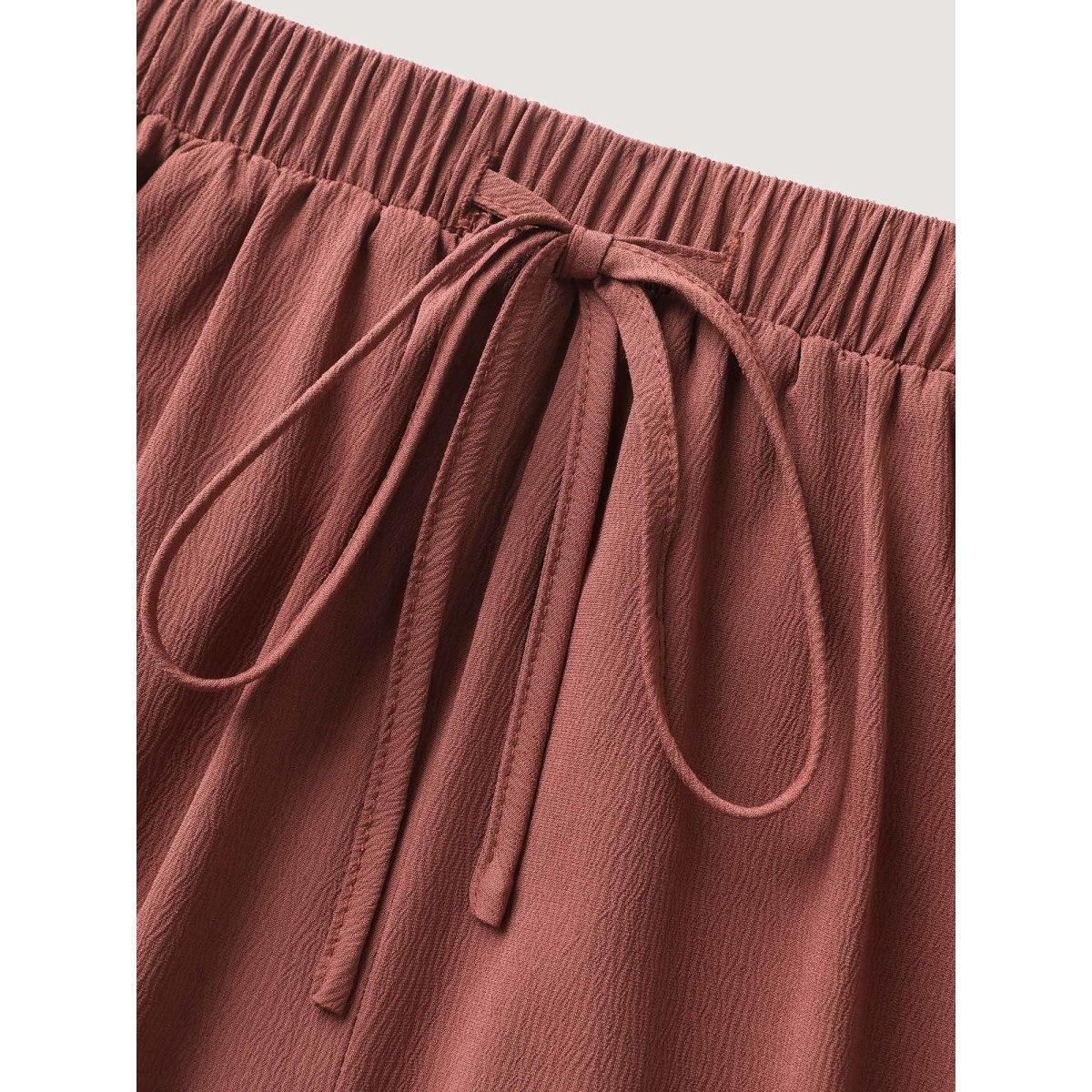 Plus Size Stretchy Pockets Waist-Tie Straight Pants Women Rust Boho Bodycon Mid Rise Vacation Pants BloomChic 28/5X Product Image