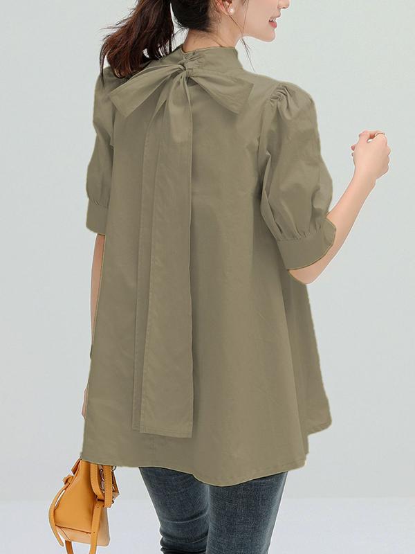 Casual Loose Bow-Embellished Solid Color Blouse Product Image