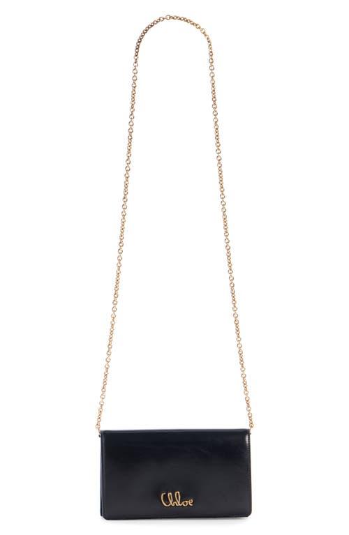 CHLOÉ Iconic Flap Wallet On Chain In Shiny Calfskin In Black Product Image
