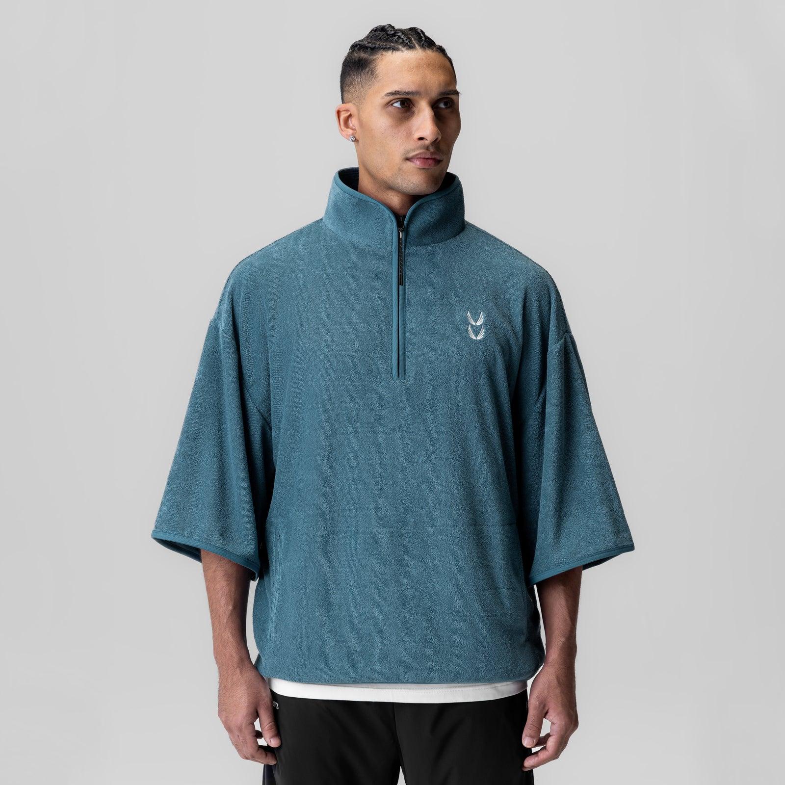 1057. Towel Terry Quarter Zip Oversized Tee - Storm Product Image