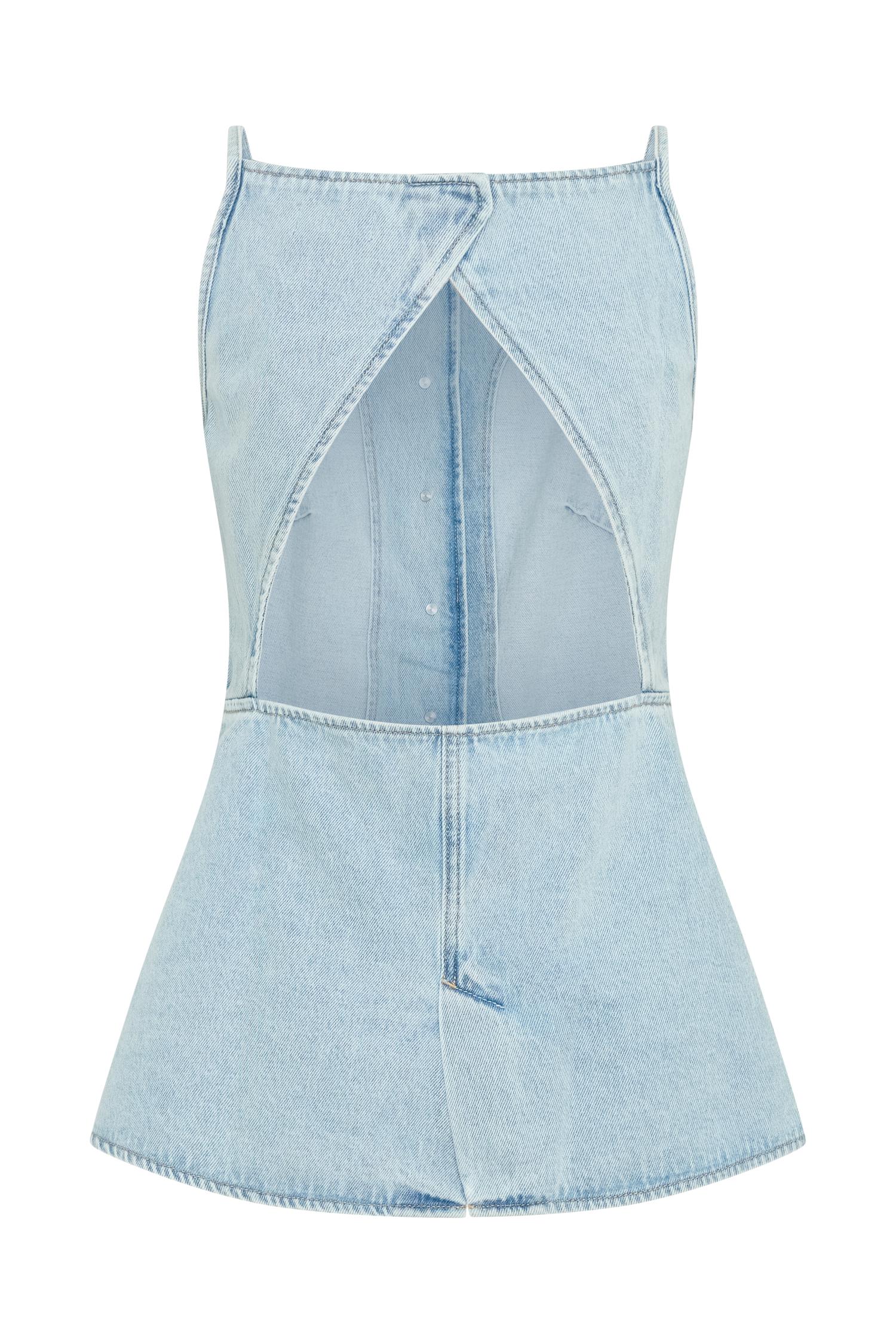 Ashton Sleeveless Button Denim Top - Light Blue Product Image