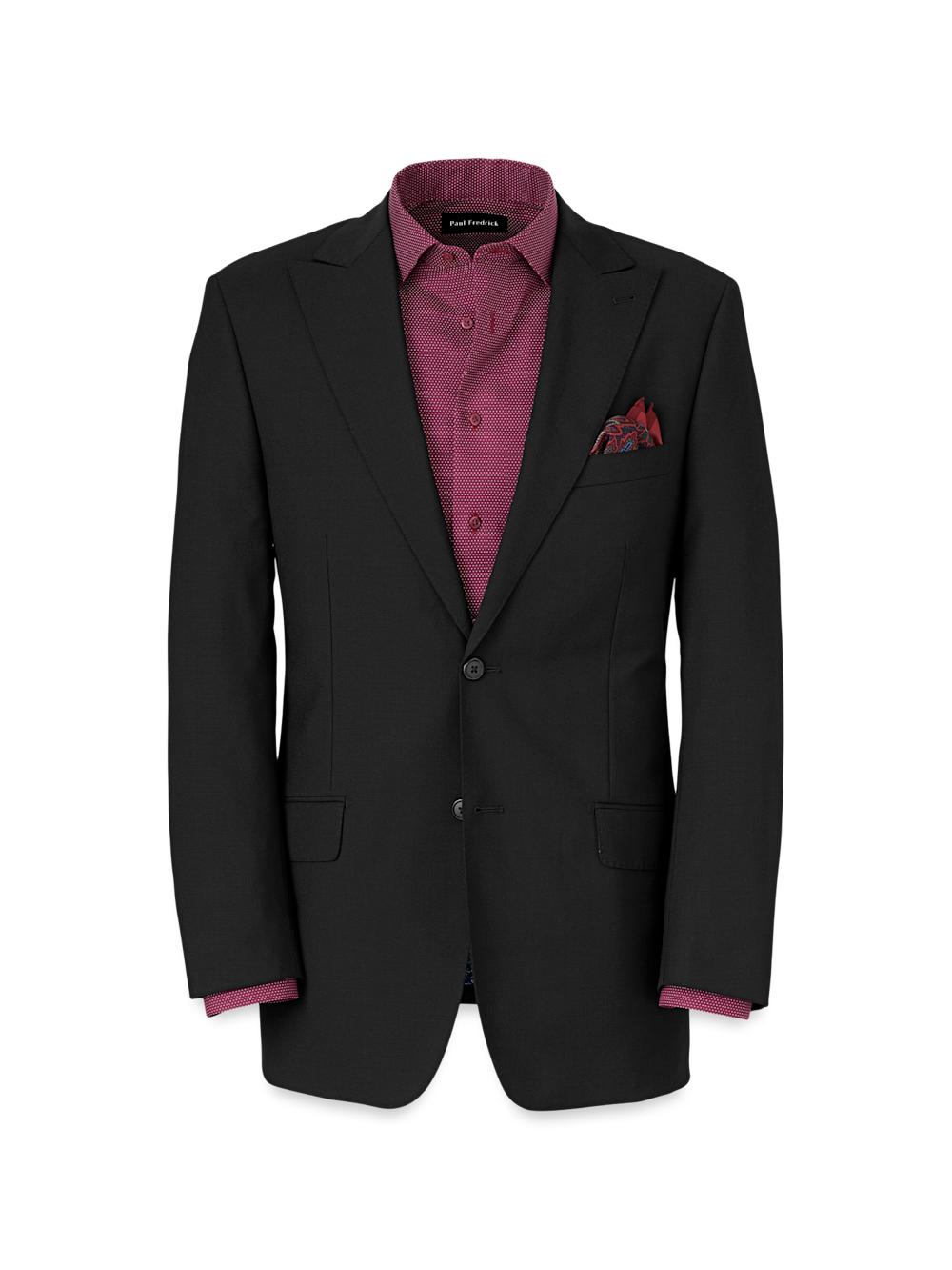 Wool Stretch Bengaline Peak Lapel Suit Jacket - Black Product Image