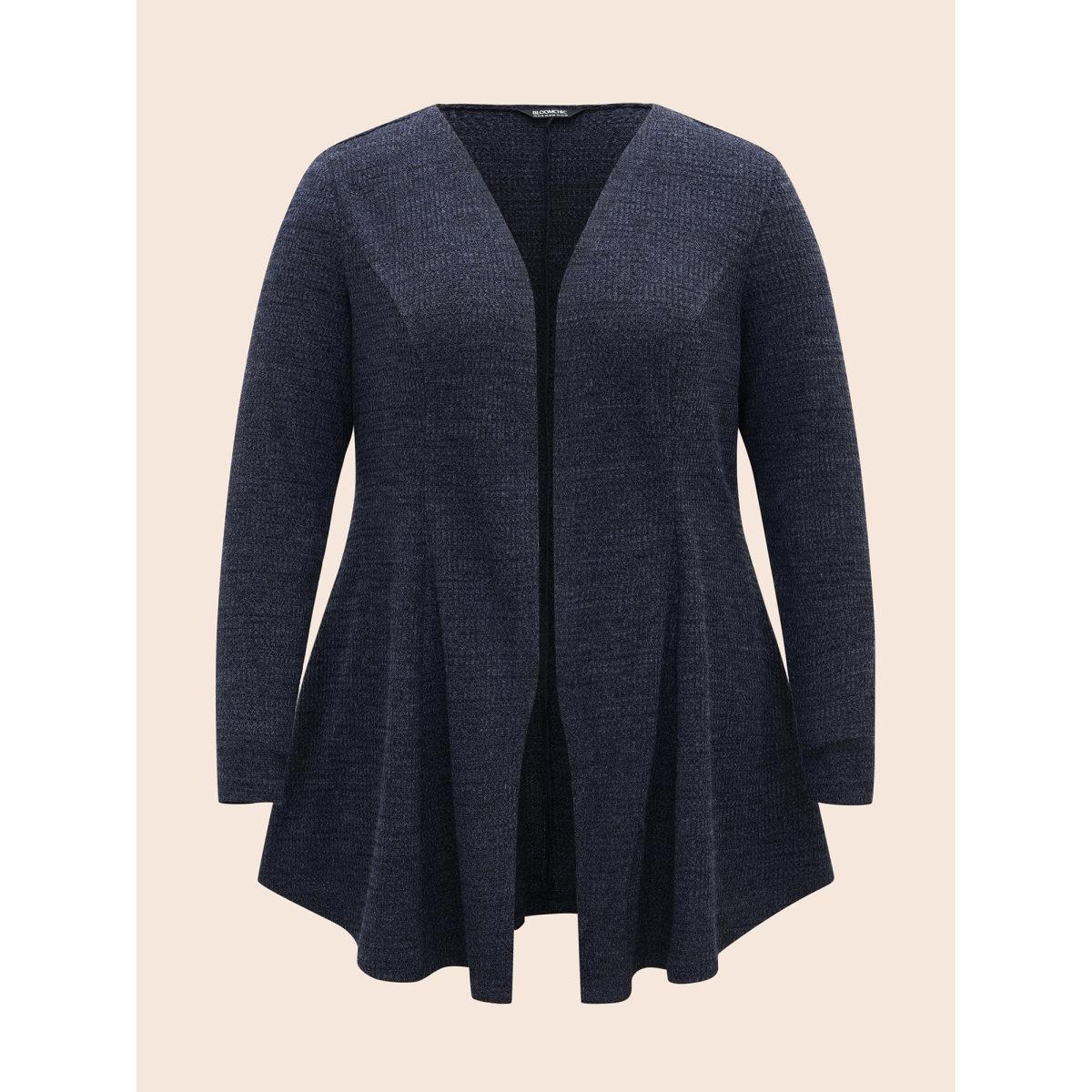 Plus Size Solid Waffle Knit Pleated Jacket Women Midnight Texture Side seam pocket Everyday Jackets BloomChic 30/6X Product Image