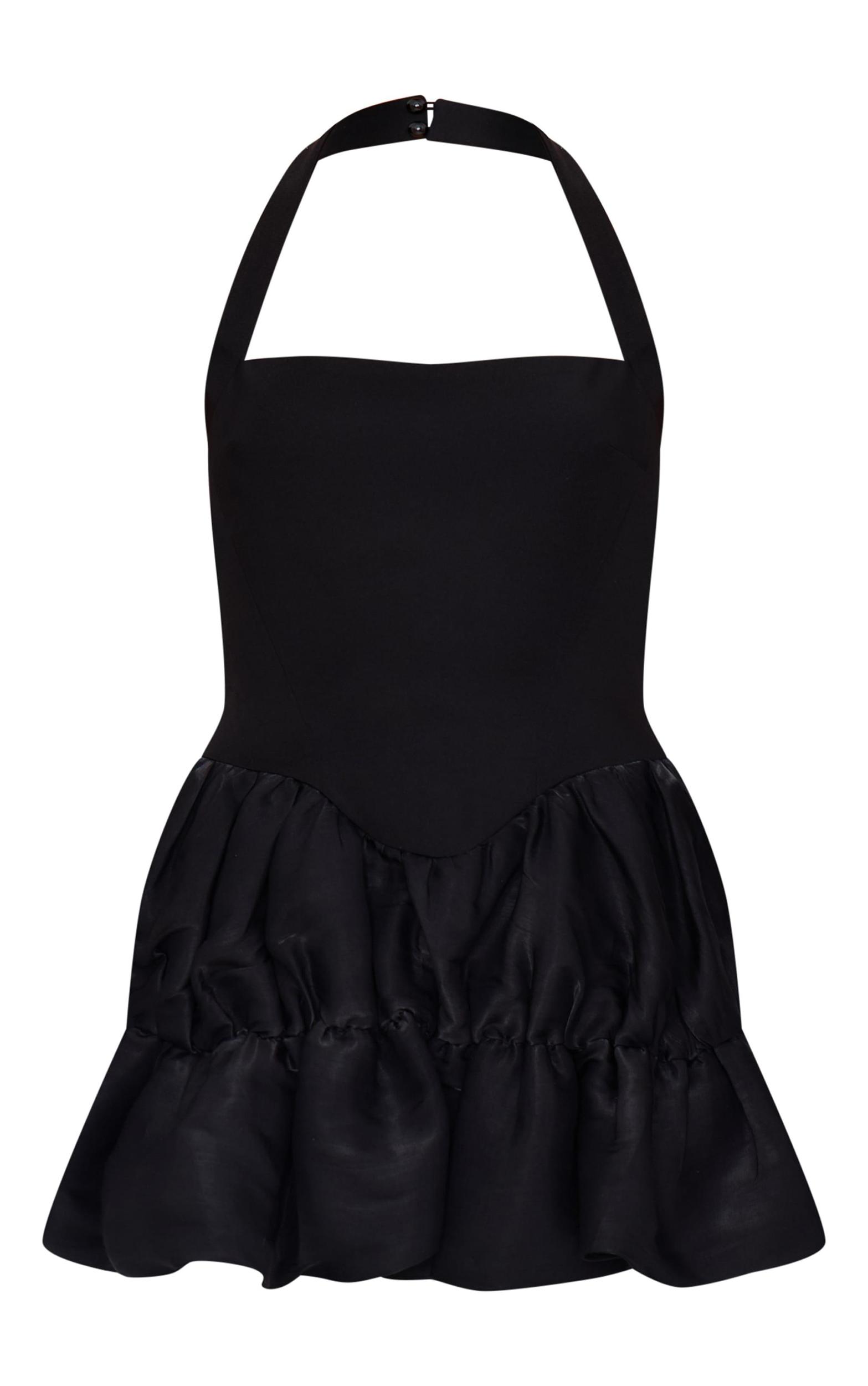 Black Halter Neck Shift Mini Dress Product Image