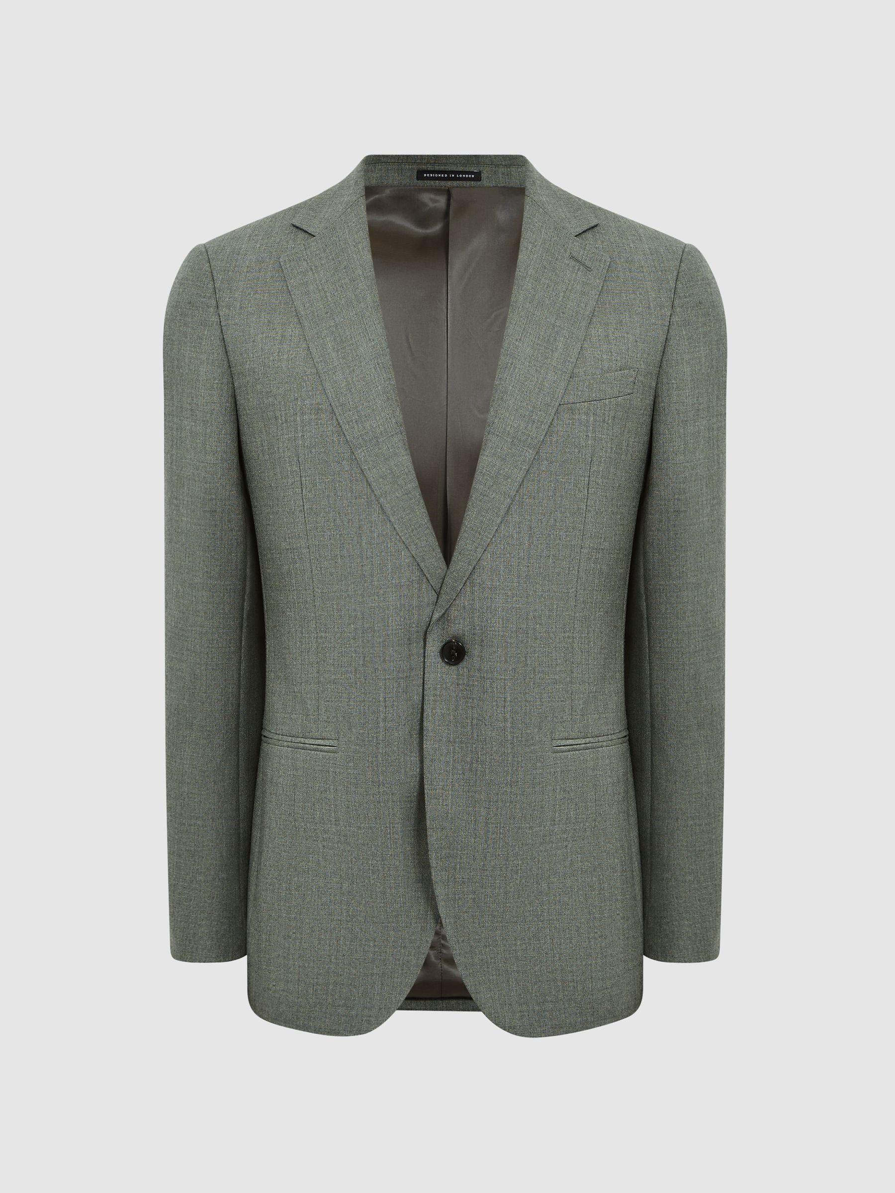 Single Breasted Slim Fit Wool Blazer in Green Product Image