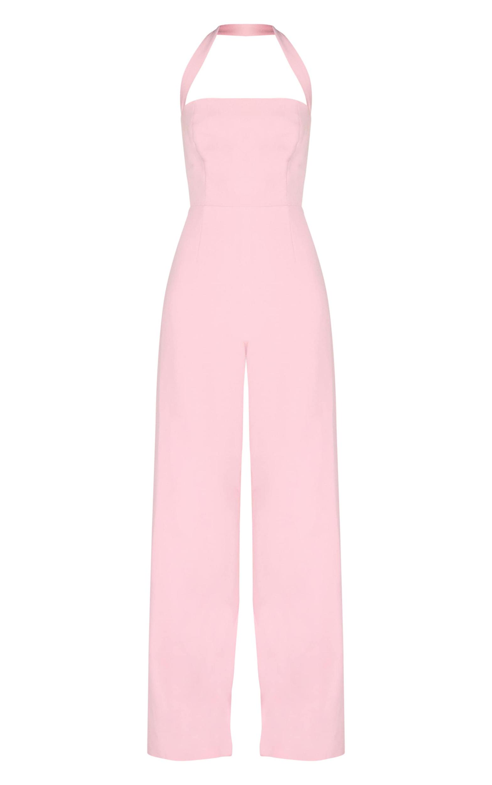 Dusty Pink Premium Woven Halterneck Straight Leg Jumpsuit Product Image