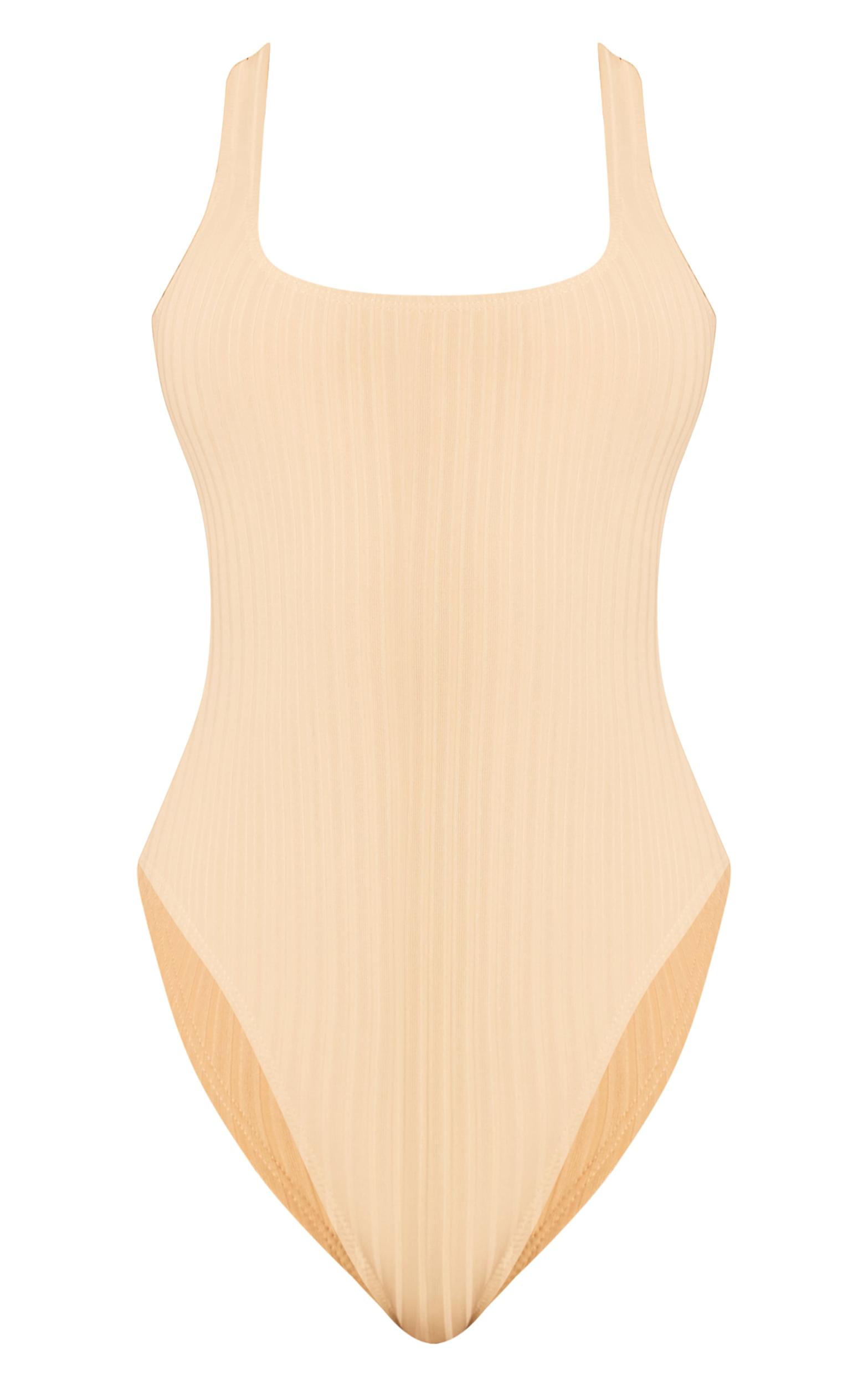 Cream Textured Stripe Scoop Swimsuit Product Image