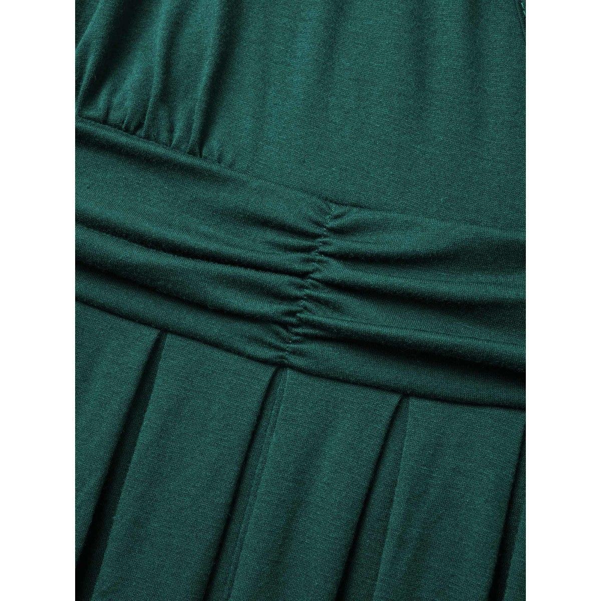 Plus Size Supersoft Essentials Ruched Wrap Pleated Hem Dress DarkGreen Women Casual Non Overlap Collar Long Sleeve Curvy Midi Dress BloomChic 14-16/1X Product Image
