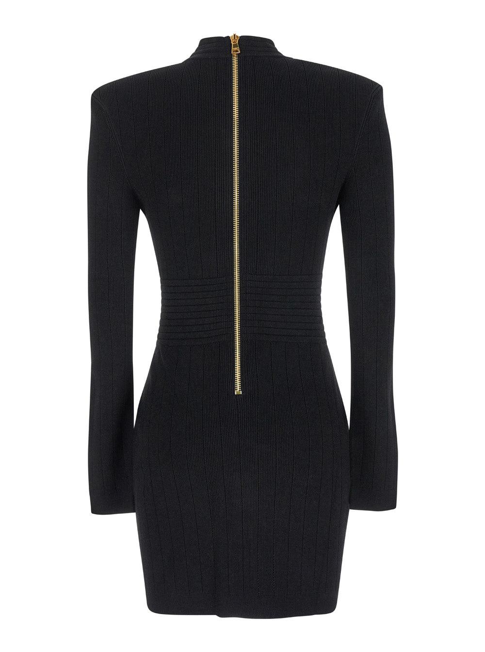 BALMAIN Mini Black Dress With Golden Buttons In Stretch Viscose Woman In Opa Noir Product Image