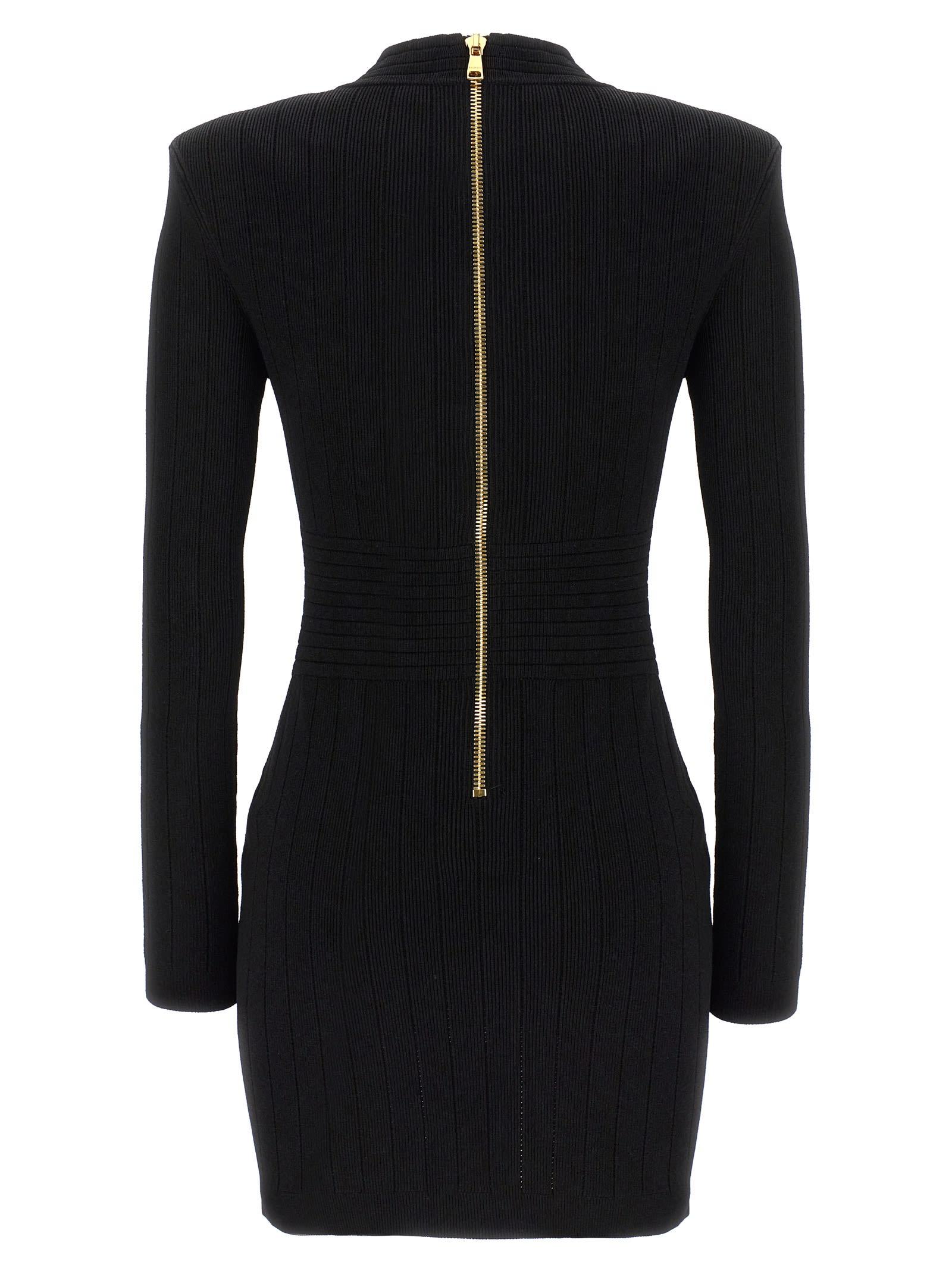 BALMAIN Mini Black Dress With Golden Buttons In Stretch Viscose Woman In Opa Noir Product Image