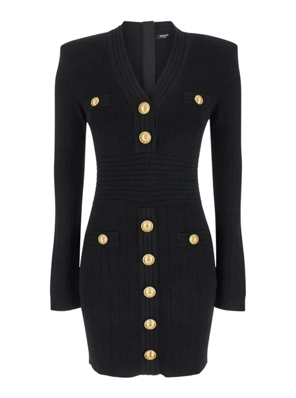 BALMAIN Mini Black Dress With Golden Buttons In Stretch Viscose Woman In Opa Noir Product Image
