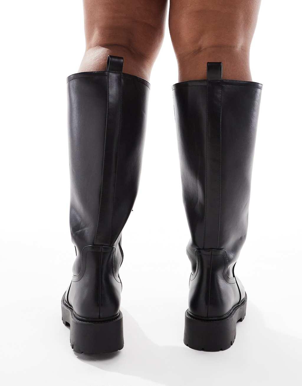 ASOS DESIGN Curve Carmen chunky flat knee boots in black Product Image