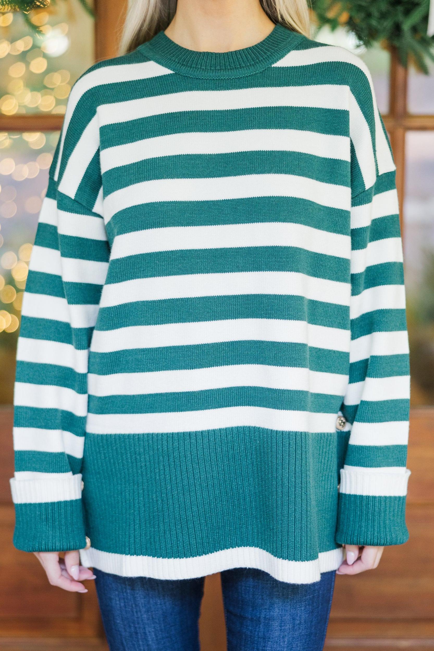 Just Stay With Me Emerald Green Striped Sweater Female Product Image