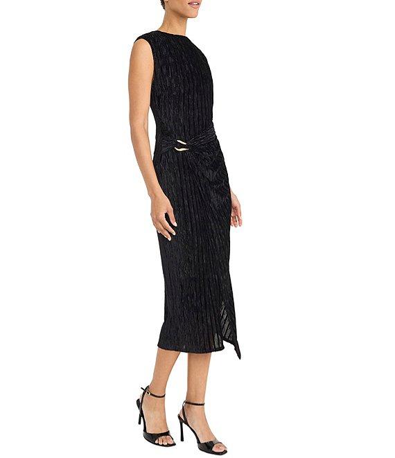 Maggy London Crinkled Velvet Sleeveless Draped Midi Dress Product Image