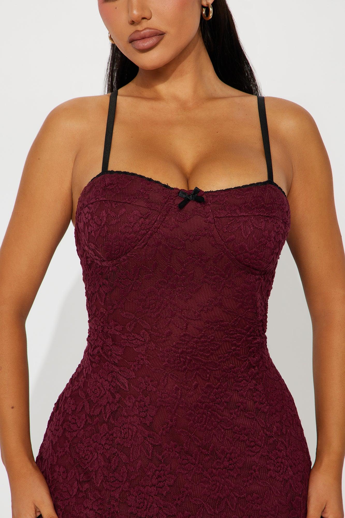 Lace Romance Mini Dress - Burgundy Product Image