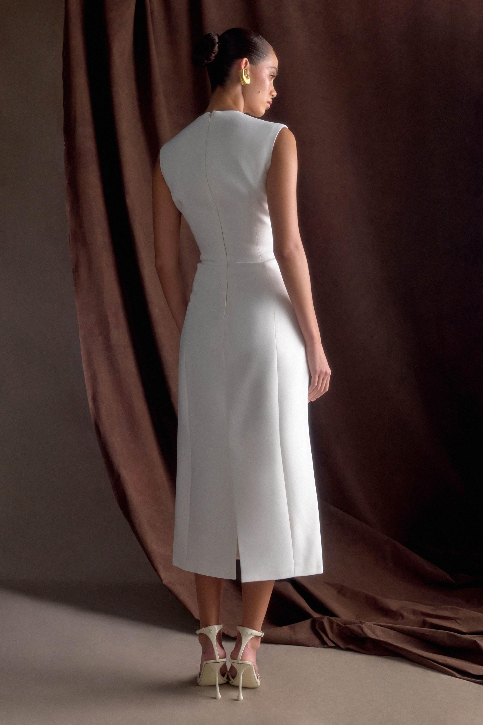 Audrine Suiting Sleeveless Midi Dress - Ivory Product Image