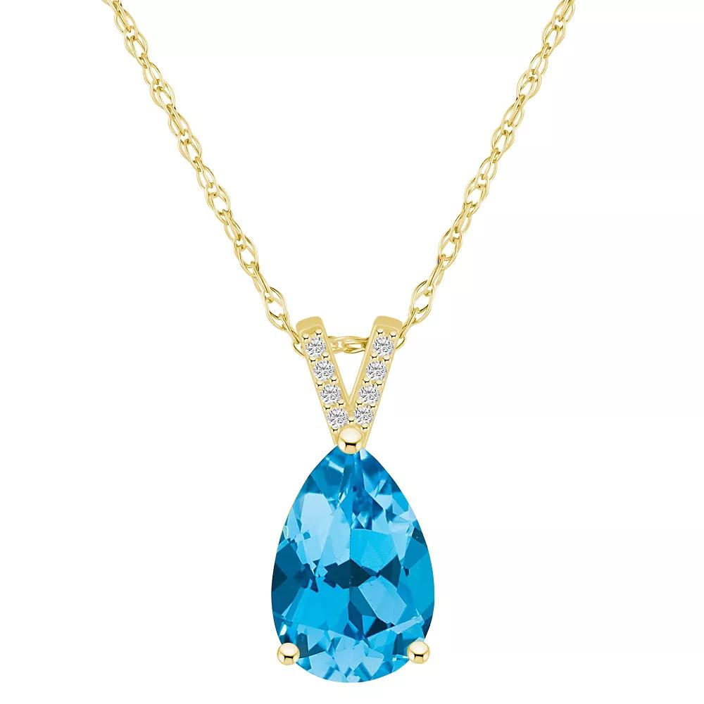 Alyson Layne 10k Gold Pear Shape Gemstone Diamond Accent Pendant Necklace, Women's, Size: 18", Blue Topaz Product Image
