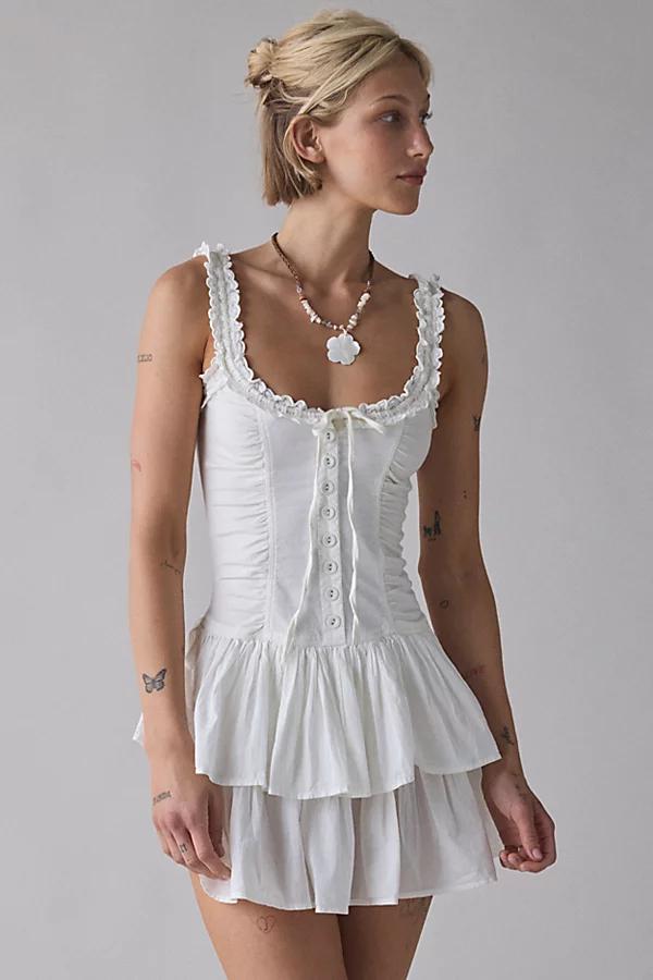 Ecote Olive Ruffled Drop Waist Milkmaid Mini Dress Womens at Urban Outfitters Product Image