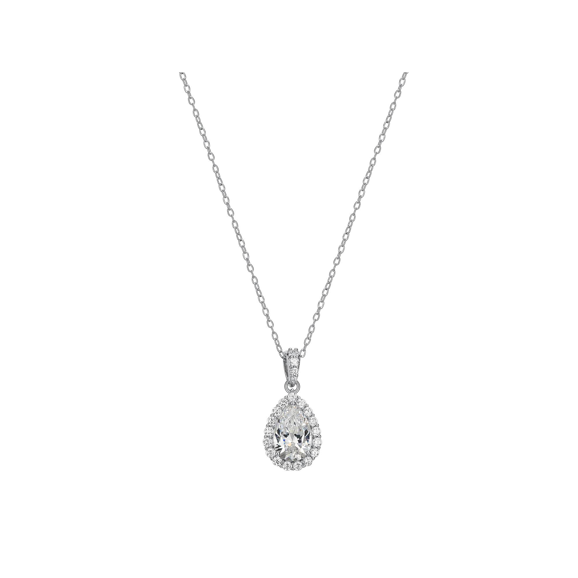 Sterling Silver Lab-Created Moissanite Pear Halo Pendant Necklace, Women's, Size: 18" Product Image