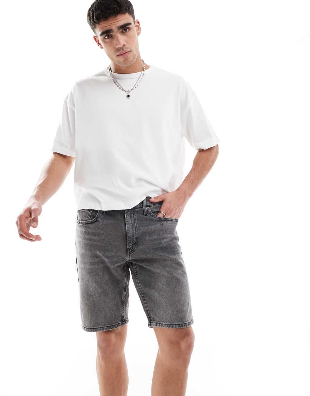 Levi's 445 athletic straight leg denim shorts in gray wash Product Image