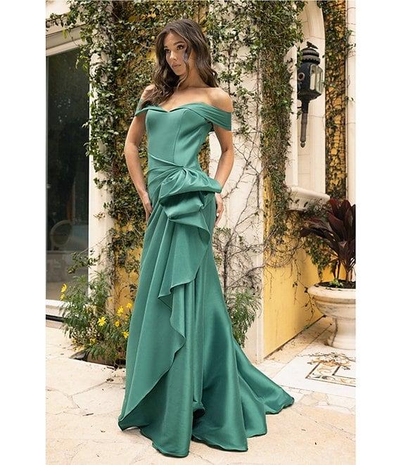 Terani Couture Off-the-Shoulder Ruffle Front Mikado Gown Product Image