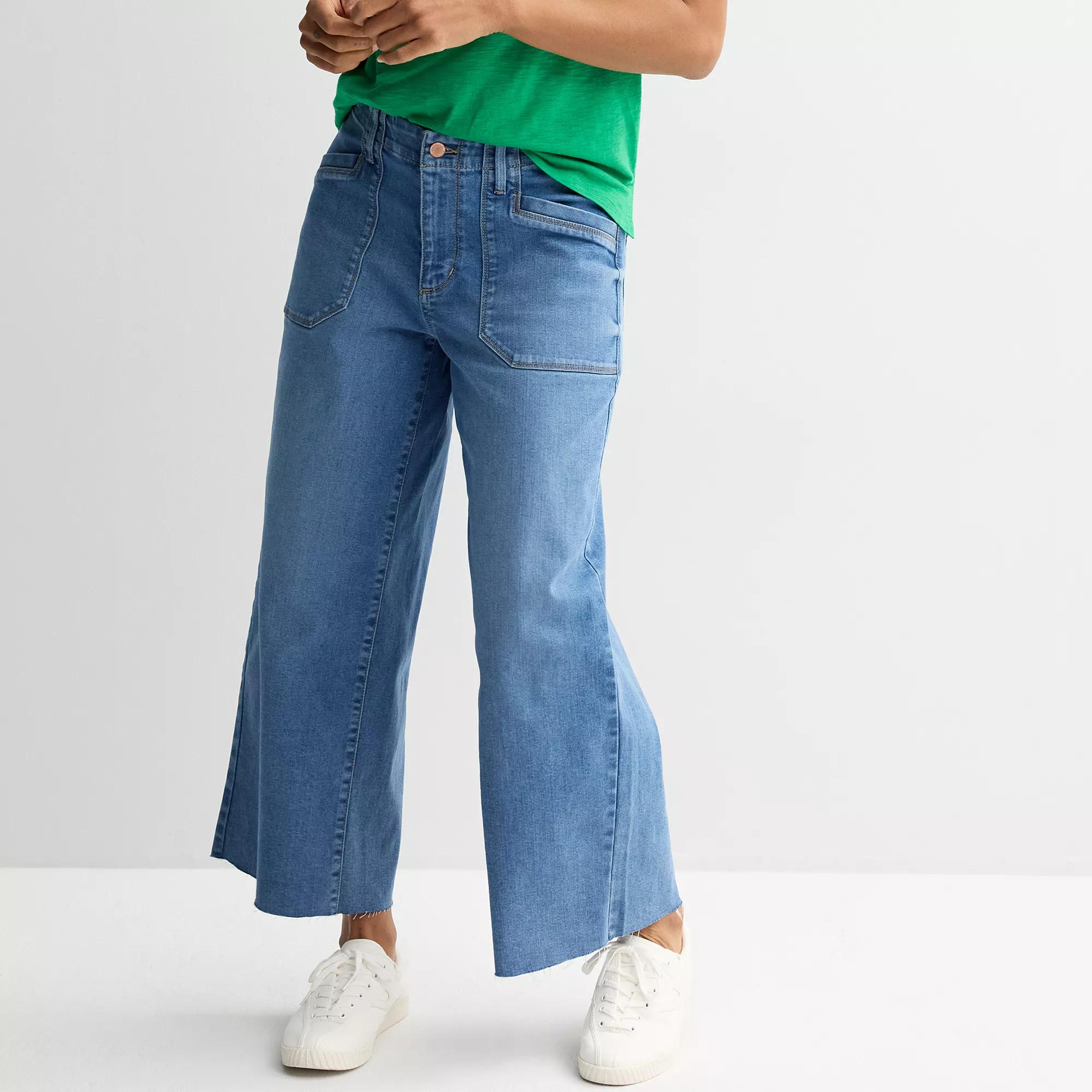 Petite Sonoma Goods For Life® Raw Hem Ankle-Length Wide Leg Jeans, Women's, Size: 10 Petite, Medium Blue Product Image