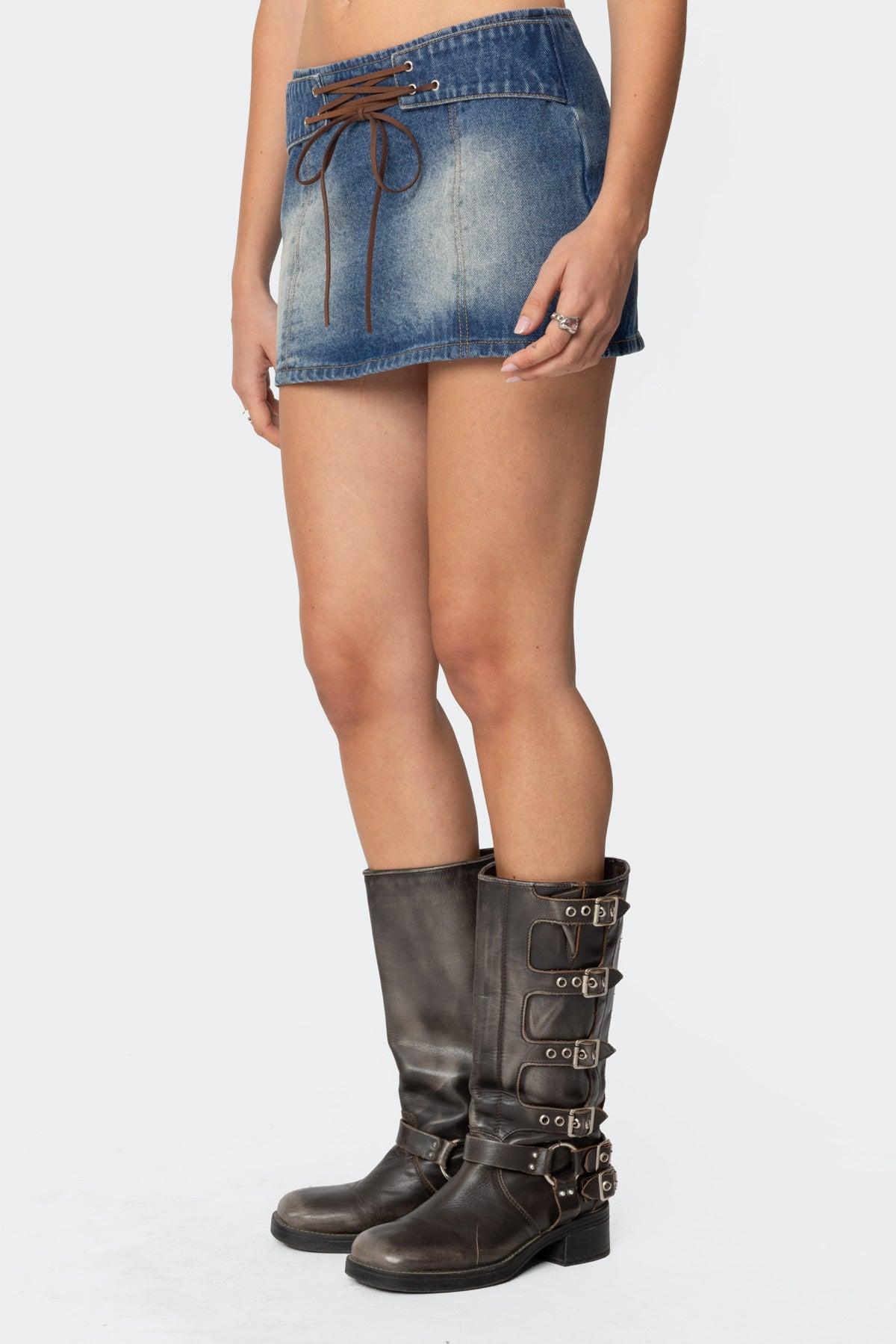 Tania Lace Up Denim Mini Skirt Product Image