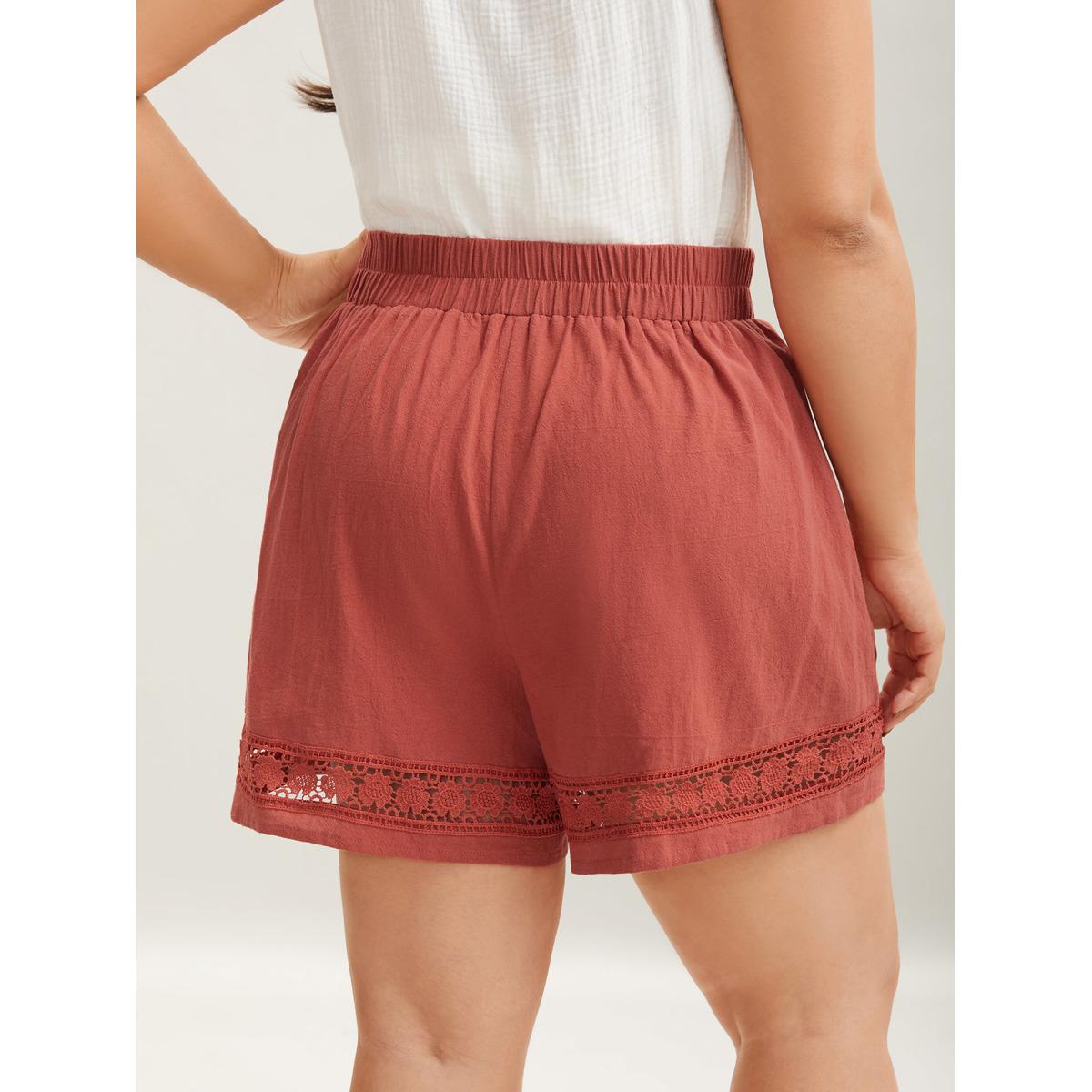 Plus Size Lace Trim Waist-Tie Shorts Women Russet Timeless Cut-Out Straight Leg Elegant Shorts BloomChic 18-20/2X Product Image
