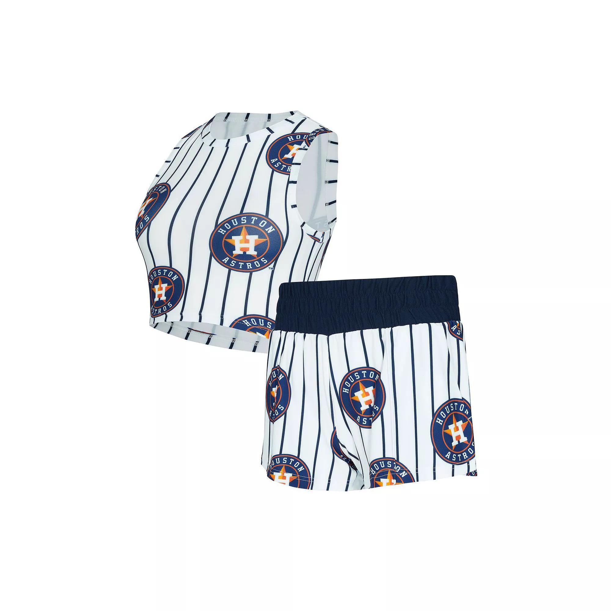 Women's Concepts Sport  White Houston Astros Pinstripe Record Tank & Short Set, Size: 2XL Product Image