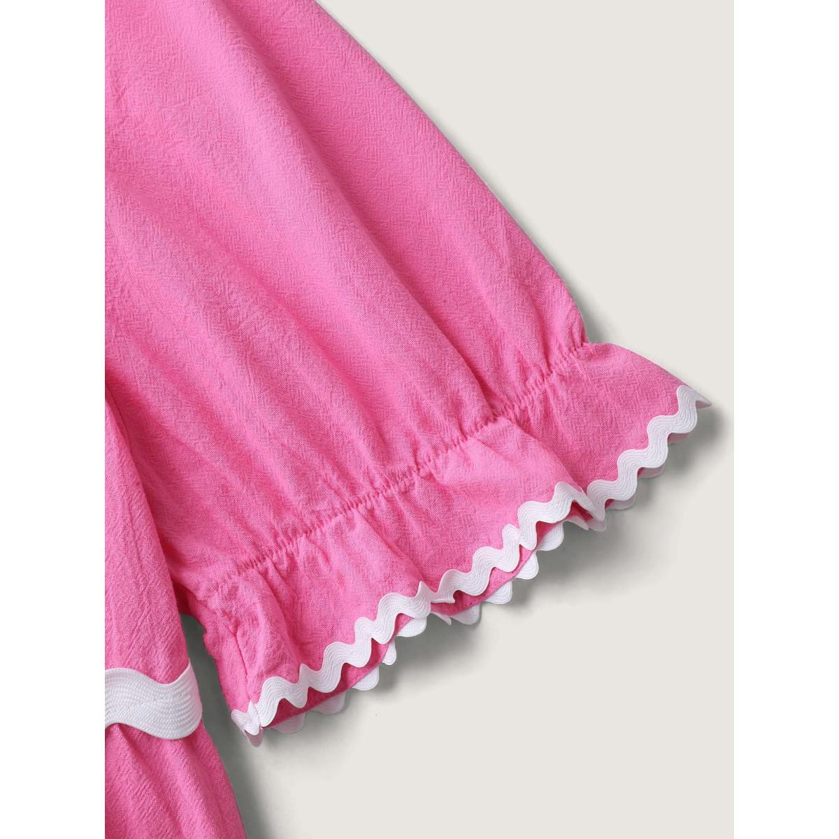 Plus Size Peach Cotton Contrast Webbed Square Neck Solid Blouse Women Short sleeve Square Neck Everyday-Casual Blouses BloomChic 14-16/1X Product Image