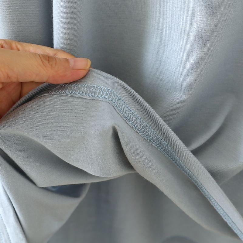 Pajama Set: Short-Sleeve Round Neck Two Tone T-Shirt + Lounge Shorts Product Image