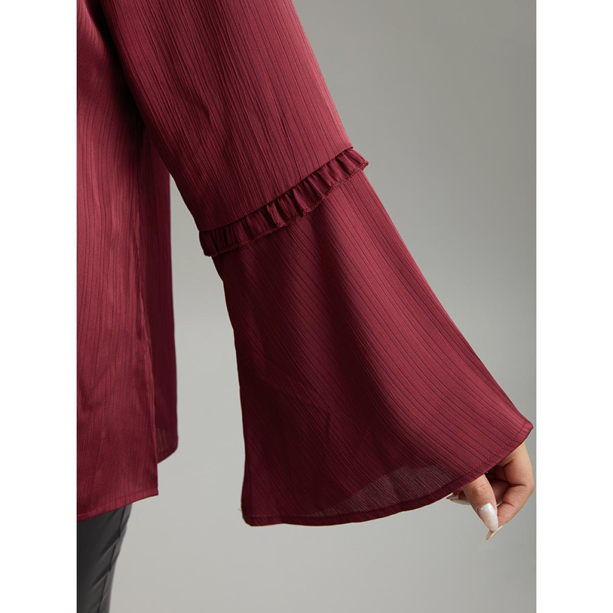 Plus Size Scarlet Plain Frill Trim Bell Sleeve Blouse Women Elegant Long Sleeve Round Neck Dailywear Blouses BloomChic 22-24/3X Product Image