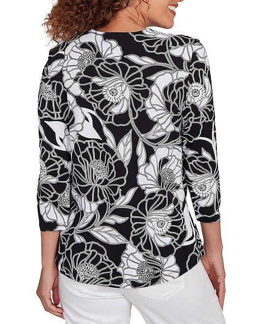 Ruby Rd. Bold Floral Envelope Neck 3/4 Sleeve Top Product Image