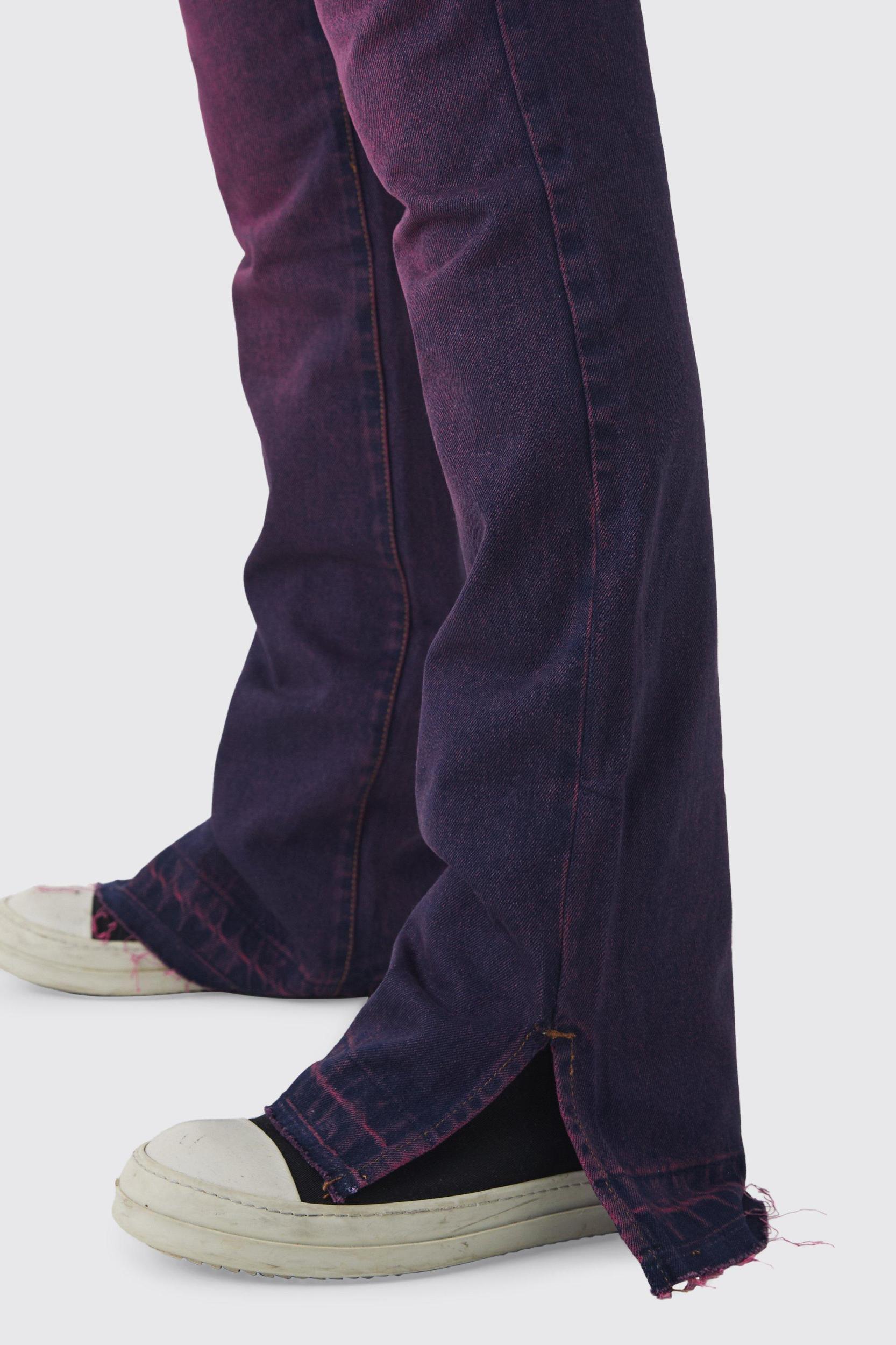 Slim Rigid Flared Stacked Dark Pink Tinted Jeans | boohooMAN USA Product Image