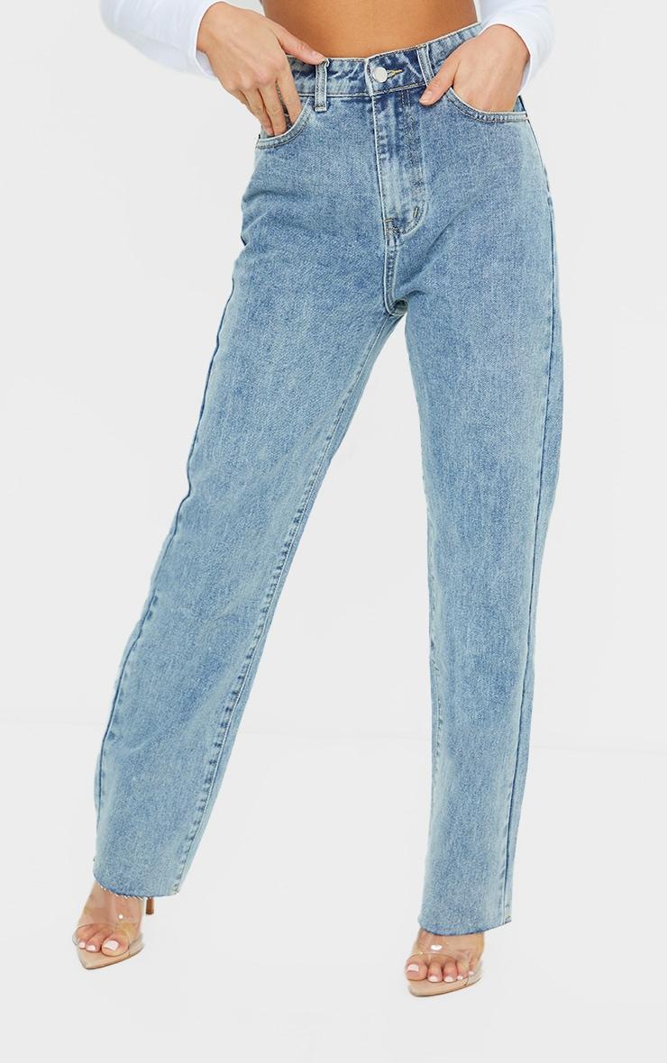 PRETTYLITTLETHING Vintage Petite Wash Long Leg Straight Jeans Product Image