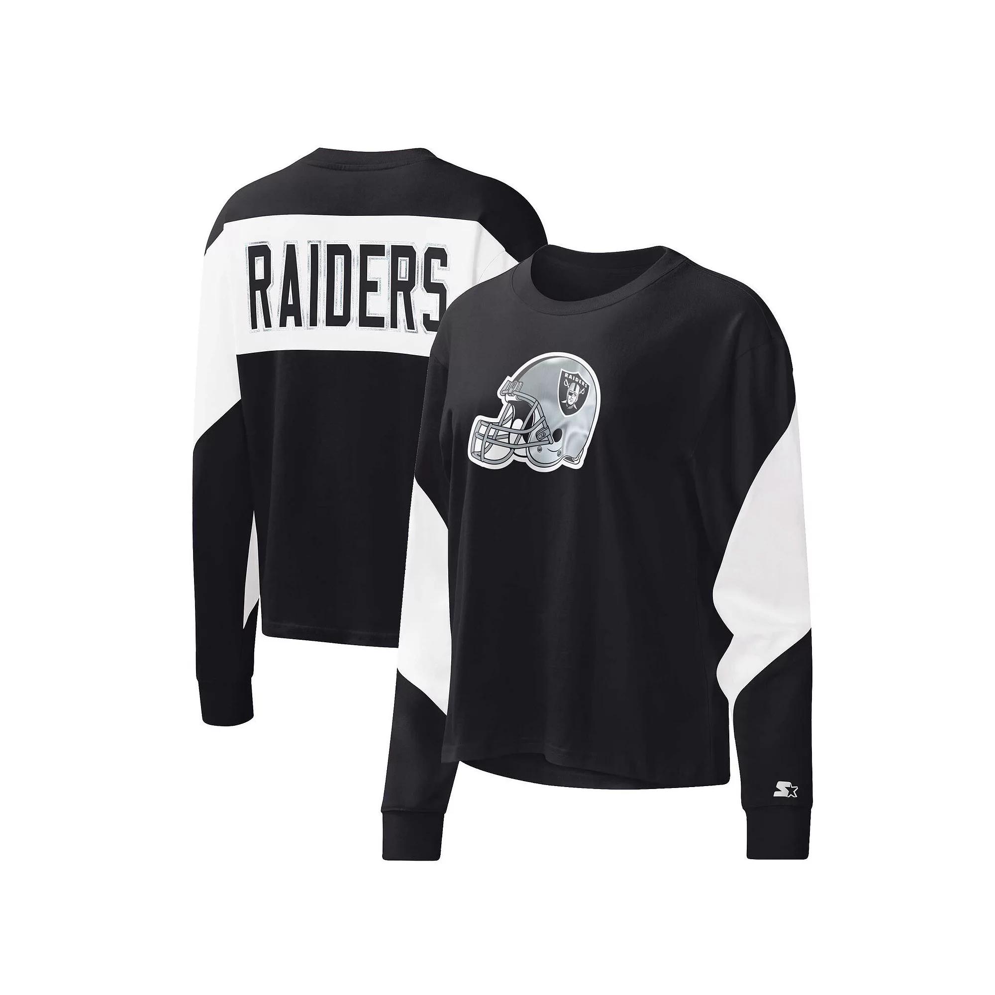 Women's Starter Black Las Vegas Raiders Insight Crop Tri-Blend Long Sleeve T-Shirt,  Product Image
